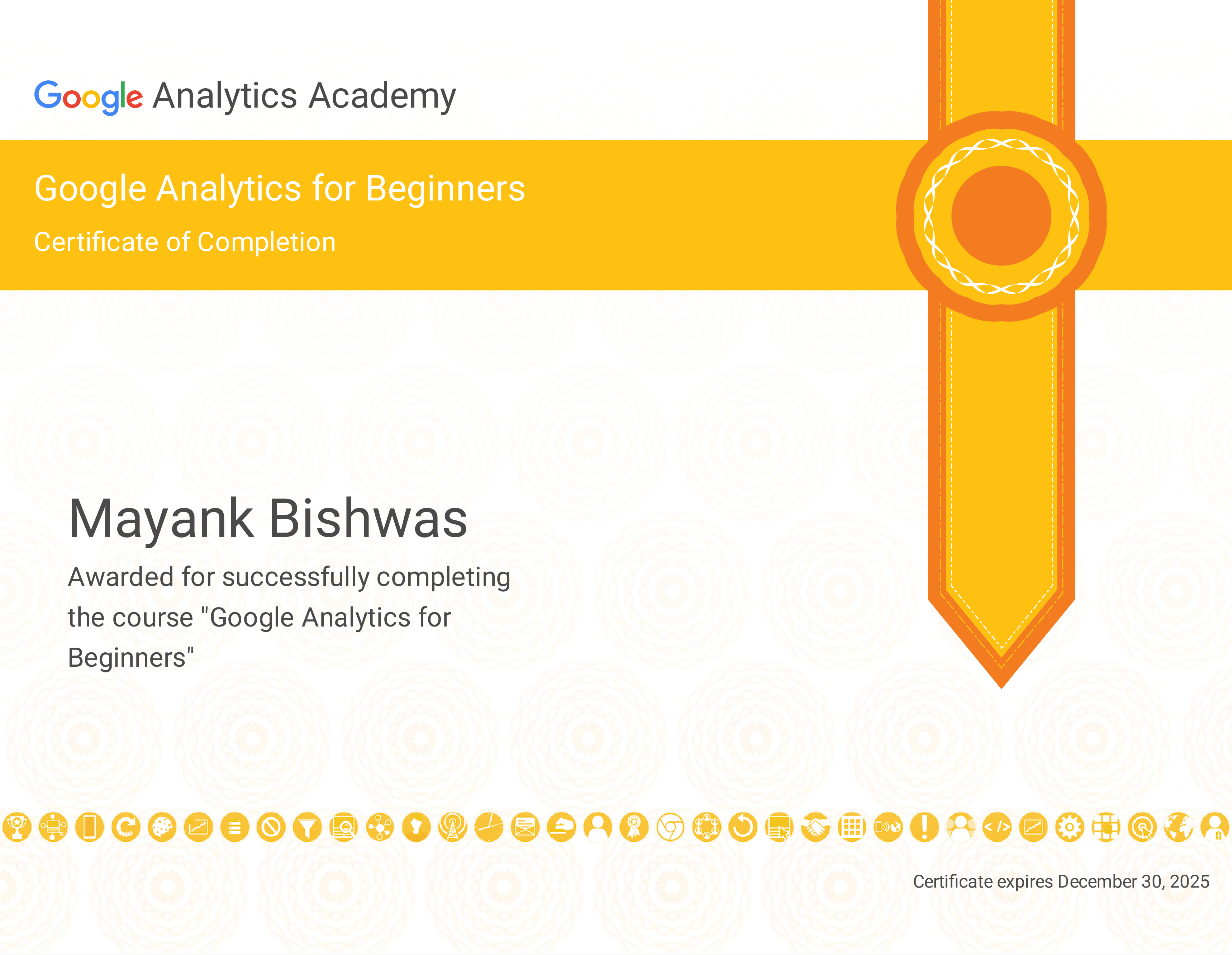 Google Analytics for Beginners — certificate