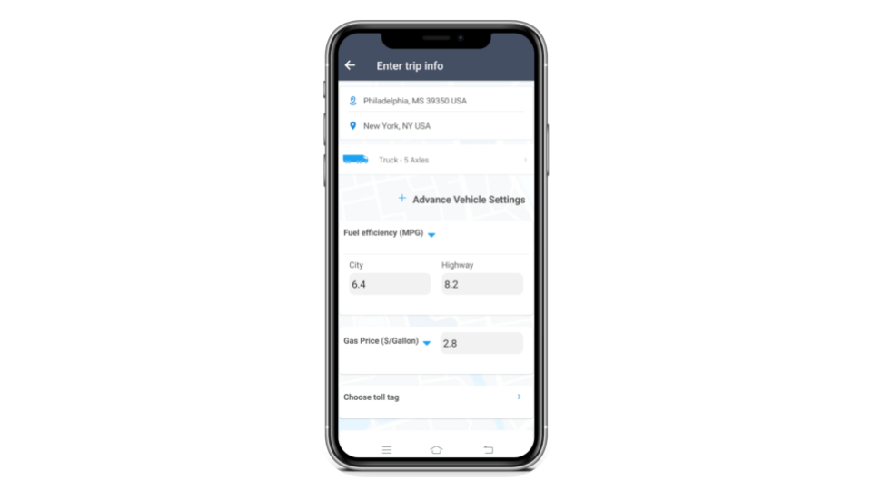 TollGuru app interface
