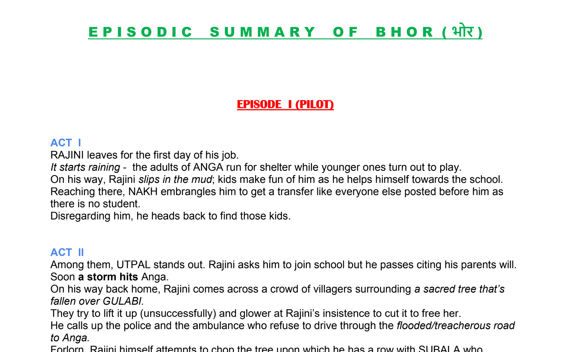 Web Series Episodic Summary (Bhor)